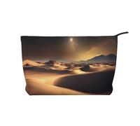 Sahara Desert - Bolsa de maquillaje de pana versátil con cremallera para uso diario y organizador de capacidad de viaje, Black, Talla única
