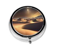 Sahara Desert - Pastillero redondo pequeño, se puede poner en la cartera, bolsillo, ligero y cómodo, pastillero de 3 compartimentos, pastillero portátil