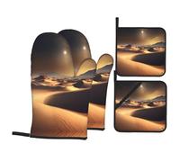 Sahara - Juego de 4 guantes de silicona con estampado de desierto, antiquemaduras, para horno, para hornear, para barbacoa, cocina