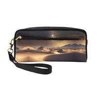 Sahara - Neceser pequeño de piel con estampado del desierto, bolsa de aseo de viaje para mujer, bolsa de cosméticos reutilizable con cremallera