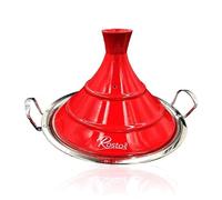 Saharashop Tajín Marroquí Rostos Rojo, 34 cm, Cerámica, Inducción, Tajín, Olla de Cocina, 3 Tamaños, Cazuela de, Apta para Todo Tipo de Cocinas y Horno