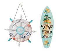 Sahgsa 2 colgantes de madera para colgar en el océano, timón y tabla de surf, decoración para colgar en la pared, para salón, dormitorio
