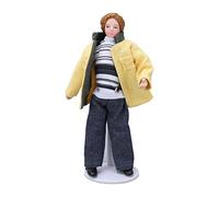 Sahgsa Minimuñeca de porcelana para casa de muñecas, realista, con diseño de capa amarilla y soporte articulado, para mostrar el estilo de presentación y el interés