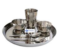 Sahishnu Online And Marketing - Vajilla india de acero inoxidable estilo martillo tradicional juego de Thali, cuencos, vasos y cucharas, plata