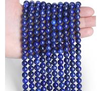 Sahoottie 100 cuentas de lapislázuli con agujero de 6 mm, redondas, piedras naturales, juego de piedras preciosas para enhebrar, perlas azules para pulseras, collares, manualidades, bisutería y