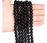 Sahoottie 100 cuentas de obsidiana mate con agujero de 6 mm redondas de piedras preciosas para enhebrar, perlas de cristal negro para pulseras, collares, manualidades, bisutería y manualidades