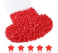 Sahoottie 1000 cuentas rojas de estrella pony, perlas rojas para pulseras, perlas de estrella con agujero grande, perlas de estrella para enhebrar, cuentas para el pelo, cadenas, manualidades, con
