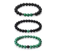 Sahoottie 3-4 piezas pulsera hombre piedra natural pulseras de perlas hombre 8 mm ojo de tigre pulsera negra piedra de lava pulsera de perlas Set pulseras elásticas hombres regalo de cumpleaños para