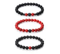 Sahoottie 3-4 piezas pulsera hombre piedra natural pulseras de perlas hombre 8 mm ojo de tigre pulsera negra piedra de lava pulsera de perlas Set pulseras elásticas hombres regalo de cumpleaños para
