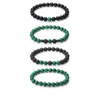 Sahoottie 4 pulseras para hombre de piedra natural de 8 mm, piedras de lava de 8 mm, pulsera de malaquita, piedra de ónix negra, juego de pulseras elásticas para hombres, regalo de cumpleaños para