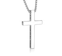 Sahoottie Collar de cruz para hombre, cadena con colgante de cruz de Filipenses 4:13, cadena para hombre, acero inoxidable, plata, collar cristiano para hombre, 19 pulgadas, 21 pulgadas, 23 pulgadas