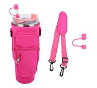 Sahunfri Bolsa para botella Stanley Cup de 40 onzas, soporte para botella de agua para taza Stanley con cubierta de popote de silicona, correa ajustable, bolsillo para teléfono, accesorios para taza