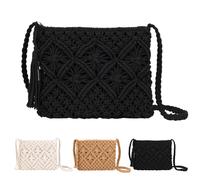 Sahunfri Bolso Bandolera Mujer Paja Verano - Bolsos de Paja Tejido a Crochet Bohémico, Bolso Rafia Mujer Verano para Playa Viajes y uso Diario (Negro)