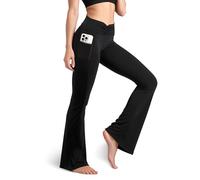 Sahunfri Leggings de Mujer Acampanados - Pantalón de Yoga de Cintura Alta con 2 Bolsillos, Opacos y Ajustables (FR/ES, Medida de la Cintura, XS, Regular, Regular, Negro)