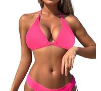 Sahunfri Parte Superior de Bikini Mujeres de Senos Grandes. con Efecto Push up, Bikini de cordón, Top Triangular, Brassiere de Traje de baño (FR/ES, Letras, L, Regular, Regular, Rosa Neón)