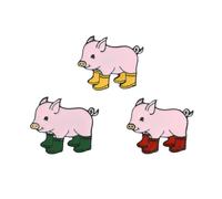 SAIBHANG Lindo juego de 3 pines esmaltados de cerdo, diseño de cerdo de dibujos animados con insignias de solapa de bota, rosa, metal, esmalte, accesorio de ropa unisex