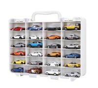 Saichotoy Estuche de almacenamiento compatible con Hot Wheels, vitrina de transporte para coches de juguete a escala 1/64, organizador transparente de doble cara de 48 ranuras con escalones integrados