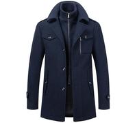 SaiDeng Abrigo de lana para hombre de invierno - Clásico abrigo corto de un solo botón hecho de lana con solapa, abrigo largo de ajuste regular para negocios y ocio, cálido abrigo de cachemira con