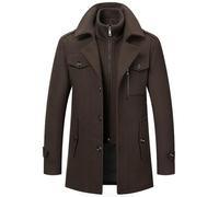 SaiDeng Abrigo de lana para hombre de invierno - Clásico abrigo corto de un solo botón hecho de lana con solapa, abrigo largo de ajuste regular para negocios y ocio, cálido abrigo de cachemira con