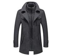 SaiDeng Abrigo de lana para hombre de invierno - Clásico abrigo corto de un solo botón hecho de lana con solapa, abrigo largo de ajuste regular para negocios y ocio, cálido abrigo de cachemira con