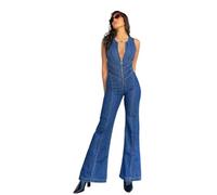 SaiDeng - Peto vaquero para mujer, con cuello en V y espalda de corazón, sin mangas, de verano, con espalda descubierta, de algodón, largo y elegante, azul, XL