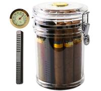 SaiDuoDuo Caja de puros con humidor de acrílico, frasco humidor de puros de viaje portátil con humidificador e higrómetro, estuche para puros con capacidad para 18 cigarros,Clear