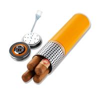 SaiDuoDuo Estuche de humidor de puros de viaje de acero inoxidable, tubo de estuche de cigarros portátil incorporado en higrómetro, estuche de cigarros para 3-5 cigarros,Amarillo