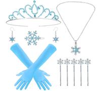 Saier tbo 10 piezas de disfraz de princesa de Frozen, copo de nieve, accesorios con corona para el pelo, pendientes, cadena guantes para mujeres y niñas, cumpleaños, carnaval, cosplay