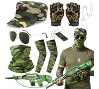Saier tbo Conjunto de disfraz de coronel militar de 8 piezas con sombrero, pañuelo, protector de mangas, guantes, gafas, silbato, pistola inflable y collar
