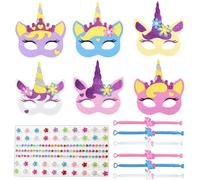 Saier tbo Juego de 13 máscaras de unicornio para niños, creativas manualidades de unicornio con máscaras de fieltro, pulsera de silicona, pegatinas para cumpleaños, regalos, carnaval, fiesta temática