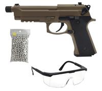 Saigo Defense Pack Airsoft Pistola Eléctrica AEP / CM132S Automática/Disparo Único y Ráfaga/Tan (Desierto) / Plástico ABS y Metal/Potencia 0.5 Joule/Se suministra con Accesorios