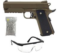 Saigo Defense Pack Airsoft Pistola Estilo Hi-Capa 4.3 Muelle/Colores: Negro y Tan (Desierto) / Material: Metal/Potencia 0.3 Joule/Se suministra con Accesorios