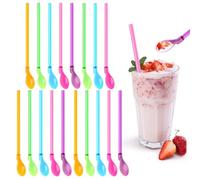 SAIIURV 18 Piezas Pajitas Cucharas Reutilizable, 2 en 1 Cuchara de Paja de Colores, Cucharas de Pajilla de Plástico, Cucharas Niños, Coloridas Pajitas para Bebidas Frías Juice Coffee Cóctel (18PCS)