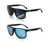 SAIIURV 2 Pares Gafas de Sol Polarizadas Hombre Mujer Protección UV400 Gafas para Conducción Golf Ciclismo Pesca Running Deporte Viajes (Negro + Azul)