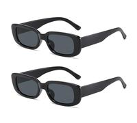 SAIIURV 2 Pares Gafas de Sol Retro Mujer Hombre, Retangle Spesse con Occhiali da Sole, Moda Gafas de Sol Clásicas con Protección UV400 para Conducir Playa Golf Ciclismo Senderismo (Negro)