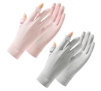 SAIIURV 2 Pares Guantes de protección Solar UV para Mujer Dedos completos, Seda de Hielo, para Ciclismo, Pesca Golf, Guantes de Senderismo