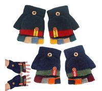 SAIIURV 2 Pares Guantes sin Dedos Niños Mitones Manoplas de Punto de Invierno Elásticos Cálido Térmicos Convertibles Flip Top Guantes Niños de 1 a 5 Años para Cumpleaños Navidad