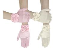 SAIIURV 2 Pares Niñas Guantes Cortos de Satén de la Princesa Niñas Fantasía Vestido Guantes para la Princesa, la Fiesta del té, la Boda, el Cumpleaños (Blanco + Rosa)