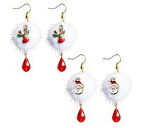 SAIIURV 2 Pares Pendientes Colgantes de Navidad para Mujeres Niñas, Novedosos Divertidos Papá Noel Alce Aretes Navideños Pendientes de Cadena Larga Joyería Festiva Decoración (Multicolor)