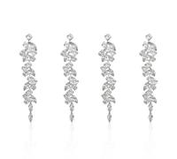 SAIIURV 2 Pares Plata Diamante Pendientes Largos Colgantes para las Mujeres, Señoras Strass Colgantes Boda Boquilla Pendientes con Cristal Borde Hoja Diseño para Mujeres y Niñas (Plata)