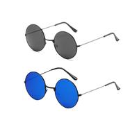 SAIIURV 2 Pares Retro Gafas De Sol Redondas para Hombre Mujer, Vintage Estilo Steampunk Círculo Metálico Clásicas Round Sunglasses Marco de Metal Lentes de Sol para Fiesta Festivales Diario