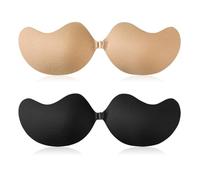 SAIIURV 2 Pares Sujetador Invisible Sujetador Adhesivo Sin Tirantes, Invisible Adhesivo Reutilizable Sin Tirantes Espalda, (FR/ES, Letras, Talla única, Regular, Regular, Negro, Desnudo)