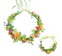 SAIIURV 2 Piezas Corona Flores con Flor de Muñeca Guirnalda Diadema Floral, Coronas de Flores Diadema Floral Mujer Niña para Cumpleaños Novia Boda Festivales Fiestas Hawaianas (2 Piezas, talla única)