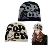 SAIIURV 2 Piezas Hip-Hop Gorro Y2k Beanie para Hombre Mujer (FR/ES, Letras, Talla única, 2 Colores)