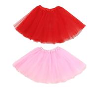 SAIIURV 2 Piezas Tutu Falda de Mujer, Falda de Ballet, Elástico de 4 Capas para Adultos, Faldas Enaguas, Faldas de Tul para Vestirse Danza, Falda de Fiesta de Halloween, Falda de Danza (Rosa, Rojo)