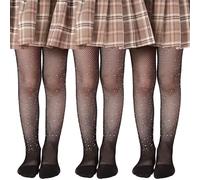 SAIIURV 3 Pares Medias de Red Negras de Strass para Niña, Medias Malla Pantimedias Brillantes de Rejilla Kids Halloween Stockings para Cosplay Ballet Fiesta Danza