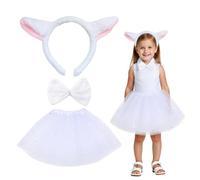 SAIIURV 3 Piezas Conjunto de Disfraz de Oveja Niñas Diadema Orejas de Oveja Pajarita Tutú Niñas Disfraz de Cordero Orejas Cordero para Fiestas Halloween Navidad Carnaval(3 Piezas)