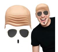 SAIIURV 3 Piezas Gorra Calva, Gorro de Calva de Látex Disfraz para Adultos, Hombre Calva Gafas De Sol y Bigote, Halloween Maquillaje Cosplay Fantasía Disfraz Cosplay desnudo Accesorios (3)