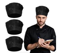 SAIIURV 3 Piezas Gorro de Cocinero Unisex, Gorro De Chef, Sombrero de Cocinero Ajustables en Algodón Elástico, Uniforme de Cocina, (FR/ES, Letras, Talla única, Negro)