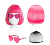 SAIIURV 3 Piezas Peluca Bob, 12 Pulgada/30 cm Corto Lacio Bob Pelucas con Flequillo Sintética, Peluca Corta de Pelo Bob, Pelucas de Color Neón para Halloween Carnaval de Mujer y Niña (Rosa) (Rosa)